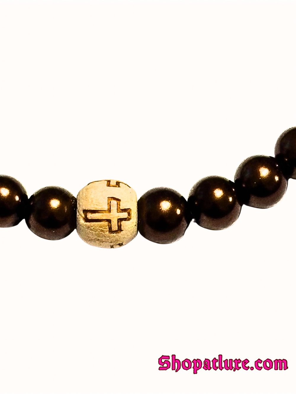 Brown Pearl Bead Bracelet with wood Accent bead